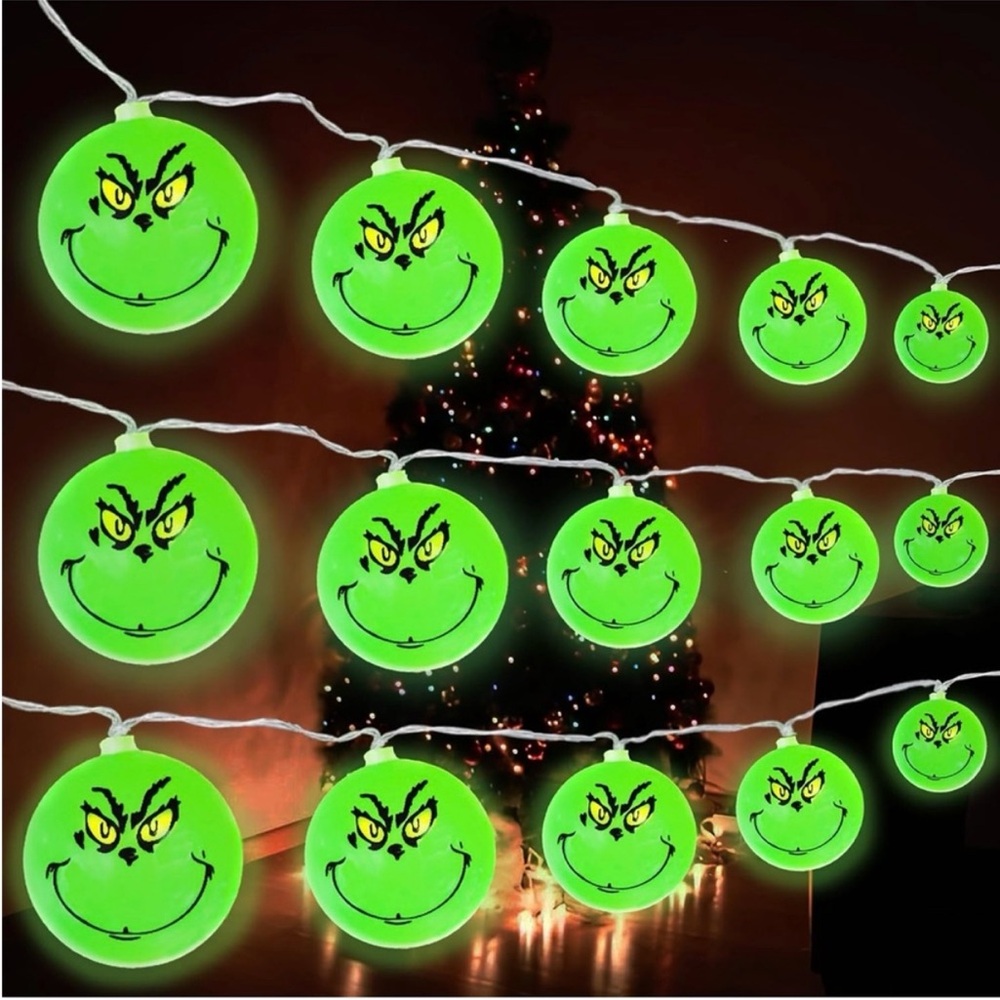 Grinch Face String Lights - Christmas